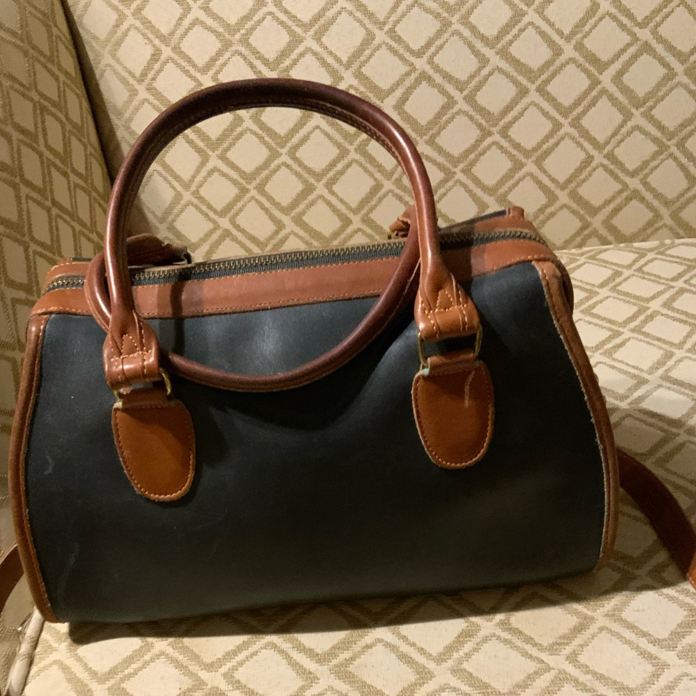Vintage Coach Black and Brown Satchel-like Handbag